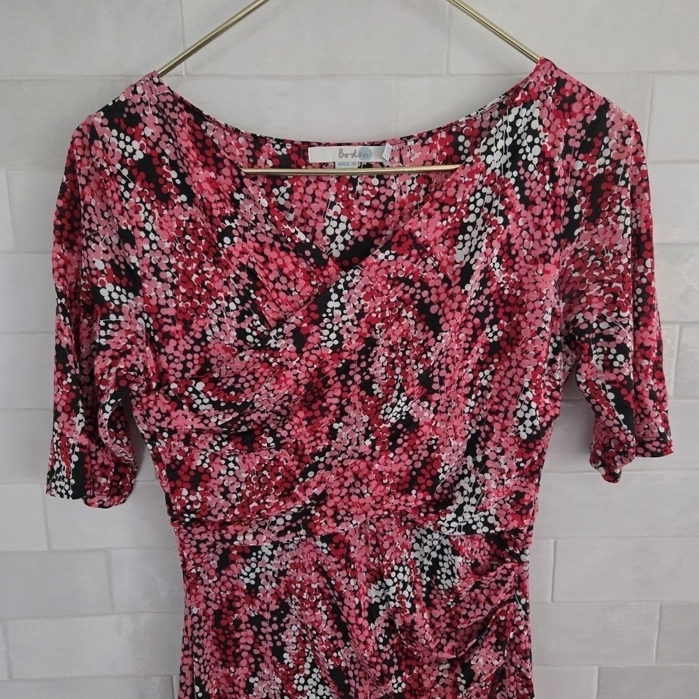 Boden Rita Ruched Wrap Jersey Dress Grey Pink White Size US 4 Knee-Length - Picture 5 of 10